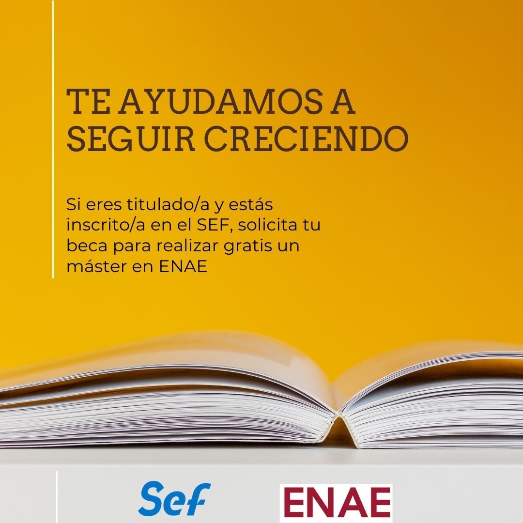 Cartel de la convocatoria de becas para que personas desempleadas cursen un máster en Escuela de Negocios
