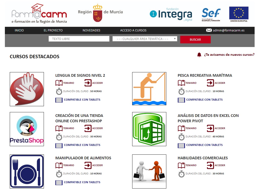 Imagen de la web en la que se oferta el curso gratuito de Lengua de Signos