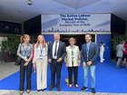 La directora del SEF, Marisa López, junto al comisario europeo de Empleo y Derechos Sociales, Nicolas Schmit, y los directores de los servicios de empleo de Madrid y Galicia.