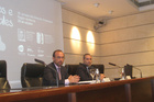El consejero de Universidades, Empresa e Investigación, Salvador Marín, junto al presidente de AJE Región de Murcia, Andrés Romero, inauguran la XII Jornada de Alta Dirección Empresarial 'Sueños e ideales'