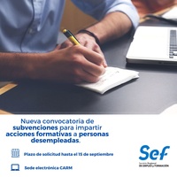 Nueva convocatoria de subvenciones para impartir acciones formativas a personas desempleadas