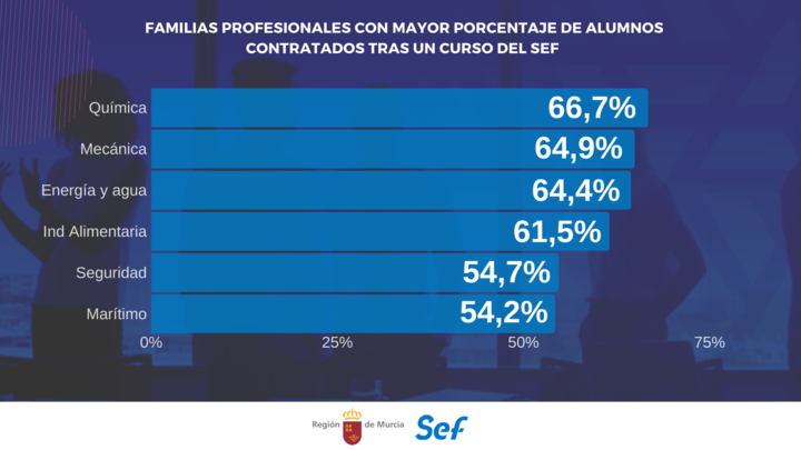 Gráfico que muestra las familias profesionales con mayor inserción de sus cursos de formación