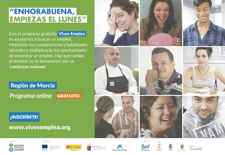 Cartel del proyecto "Vives Emplea", del SEF y Acción contra el hambre.