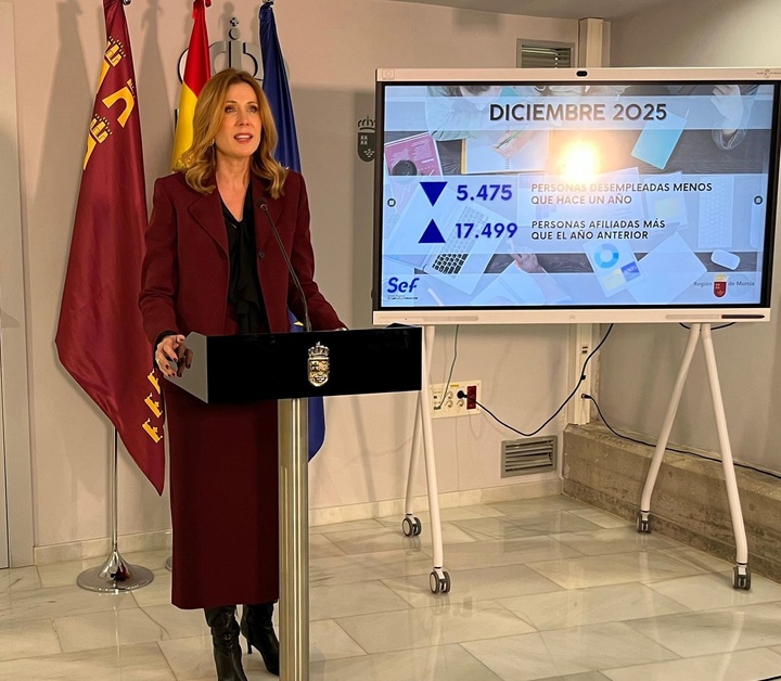 La consejera de Empresa, Empleo y Econom&iacute;a Social, Marisa L&oacute;pez Arag&oacute;n durante de la rueda de prensa.