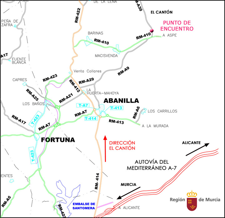 Mapa de acceso a El Cantón (Abanilla)