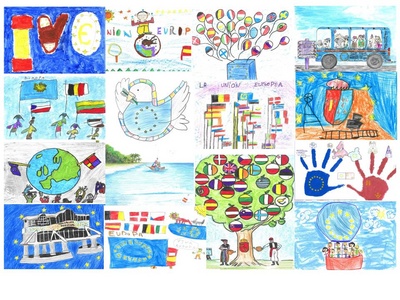 Obras premiadas en el concurso de dibujo 'Mi pueblo, Europa'