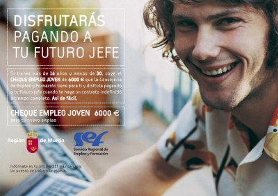 Cartel de la campaña sobre el Cheque Empleo impulsada por la Consejería de Empleo y Formación